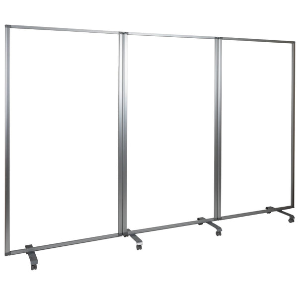 English Elm Raisley Transparent Acrylic Mobile Partition - 3-Section Room Divider with Lockable Casters, 72"H BR-PTT001-3-AC-90183-GG