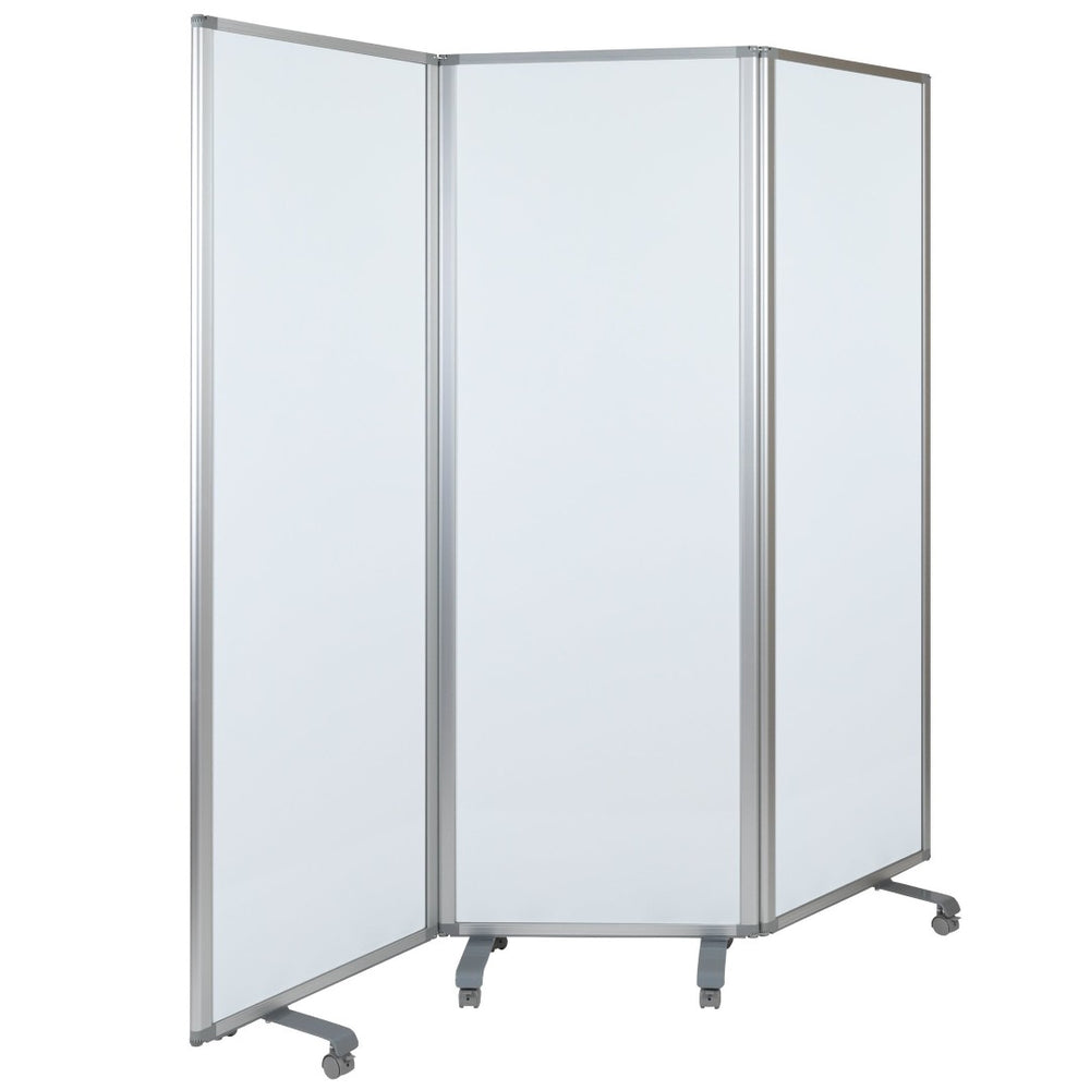 English Elm Raisley Mobile Magnetic Whiteboard Partition with Lockable Casters - Flexible 3-Section Room Divider BR-PTT001-3-M-60183-GG