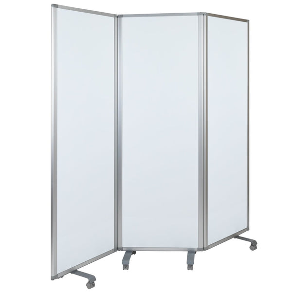 English Elm Raisley Mobile Magnetic Whiteboard Partition with Lockable Casters - Flexible 3-Section Room Divider BR-PTT001-3-M-60183-GG