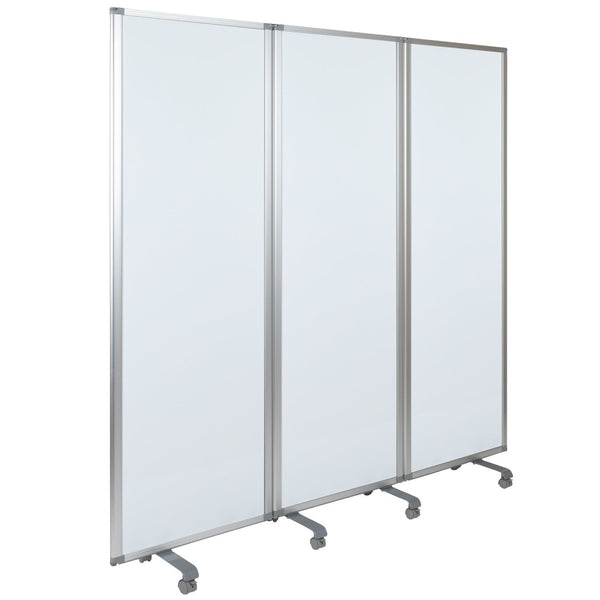 English Elm Raisley Mobile Magnetic Whiteboard Partition with Lockable Casters - Flexible 3-Section Room Divider BR-PTT001-3-M-60183-GG