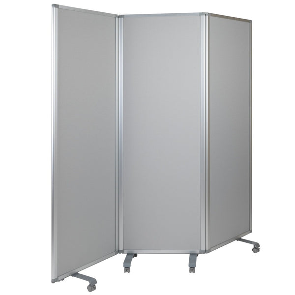 English Elm Raisley Double-Sided Mobile Whiteboard Partition with Lockable Casters for Versatile Spaces 72"H BR-PTT001-3-MP-60183-GG