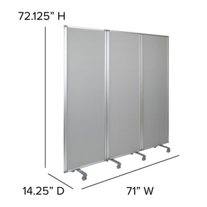 English Elm Raisley Double-Sided Mobile Whiteboard Partition with Lockable Casters for Versatile Spaces 72"H BR-PTT001-3-MP-60183-GG