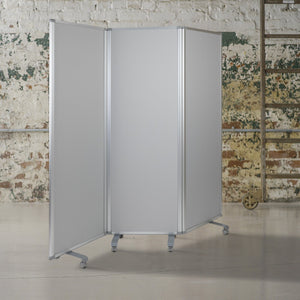 English Elm Raisley Double-Sided Mobile Whiteboard Partition with Lockable Casters for Versatile Spaces 72"H BR-PTT001-3-MP-60183-GG