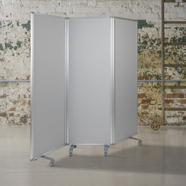 English Elm Raisley Double-Sided Mobile Whiteboard Partition with Lockable Casters for Versatile Spaces 72"H BR-PTT001-3-MP-60183-GG