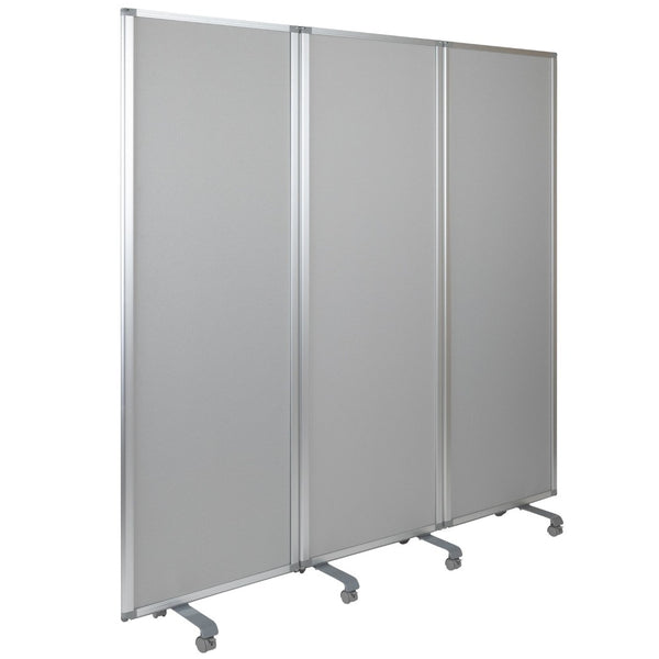 English Elm Raisley Double-Sided Mobile Whiteboard Partition with Lockable Casters for Versatile Spaces 72"H BR-PTT001-3-MP-60183-GG