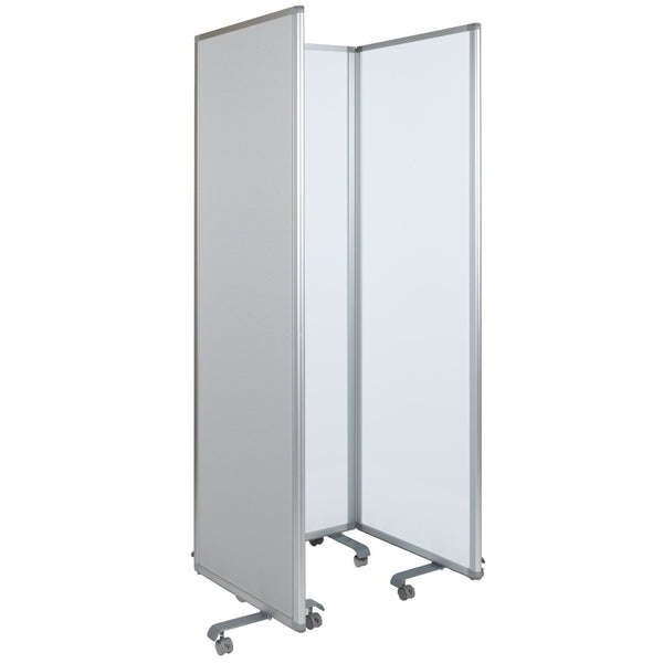English Elm Raisley Double-Sided Mobile Whiteboard Partition with Lockable Casters for Versatile Spaces 72"H BR-PTT001-3-MP-60183-GG