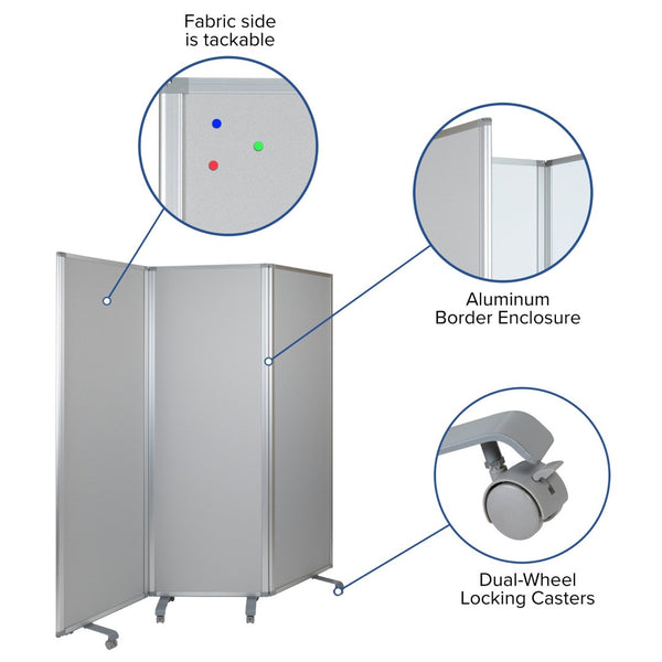 English Elm Raisley Double-Sided Mobile Whiteboard Partition with Lockable Casters for Versatile Spaces 72"H BR-PTT001-3-MP-60183-GG