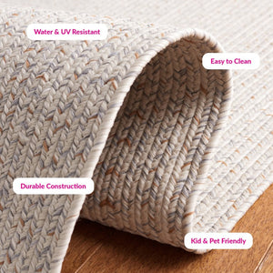 Safavieh Braided Hand Woven Polypropylene Round Rug Neutral Farmhouse Accent for Living Rooms Ivory Light Grey 9' Square BRA201A-9SQ