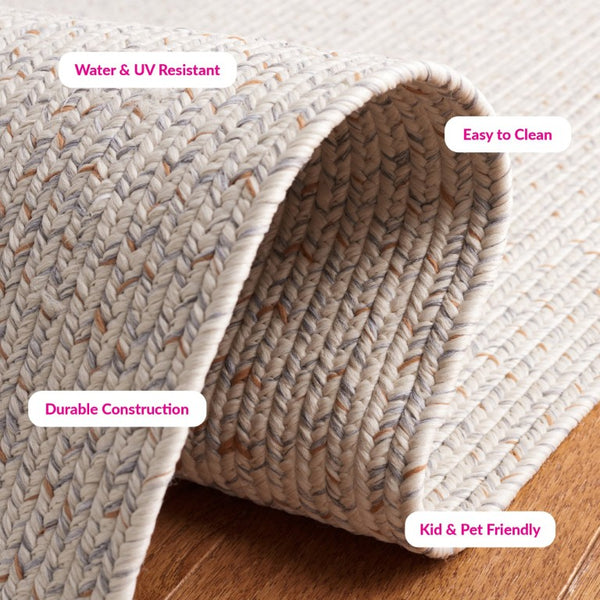 Safavieh Braided Hand Woven Polypropylene Round Rug Neutral Farmhouse Accent for Living Rooms Ivory Light Grey 9' Square BRA201A-9SQ