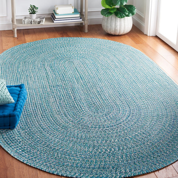 Safavieh Braided Elegance: Hand-woven Ivory And Light Grey Runner Rug For Sophisticated Hallways And Entryways Teal ,Green Polypropylene Pile Bra201k-9ov