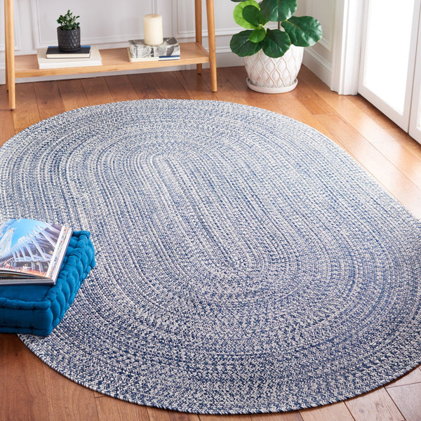 Safavieh Braided Oversized Dark Blue Ivory Rug – Hand‑Woven Polypropylene, Low‑Profile, Washable Coastal Elegance 11'-0" x 15'-0" BRA201N-1115