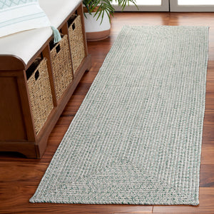 Safavieh Braided Handwoven Oval Rug In Ivory & Green — Low-Profile, Washable Polypropylene For Coastal Style 5'-0" x 8'-0" BRA201Y-5OV