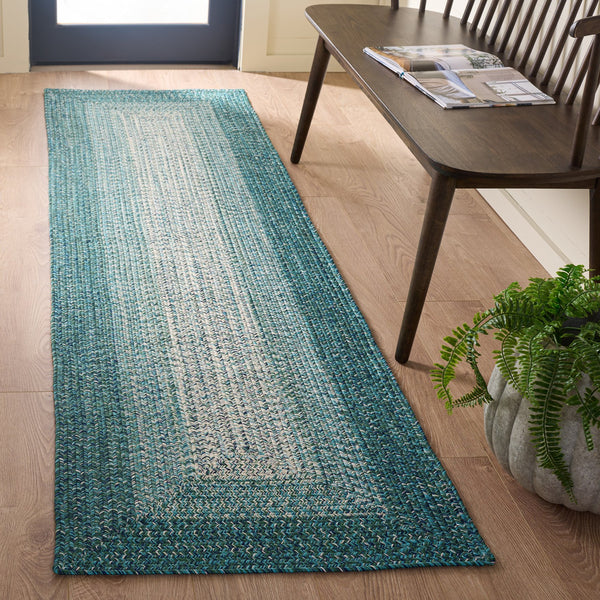 Safavieh Braided Hand-Woven Ivory And Turquoise Square Rug — Low-Profile, Washable Indoor/Outdoor Coastal Charm 5'-0" x 5'-0" BRA220K-5SQ