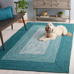 Safavieh Braided Hand-Woven Ivory And Turquoise Accent Rug, Coastal Low-Profile Polypropylene, Durable Indoor/Outdoor Style 2'-0" x 4'-0" BRA220K-24HM