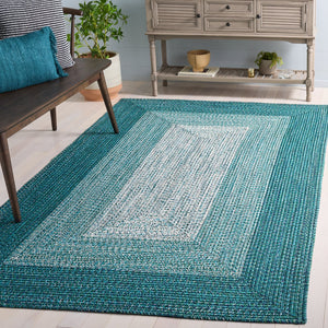 Safavieh Braided Ivory And Turquoise Round Area Rug — Handwoven Low‑Pile Polypropylene, Washable Coastal Charm 5'-0" x 5'-0" BRA220K-5R