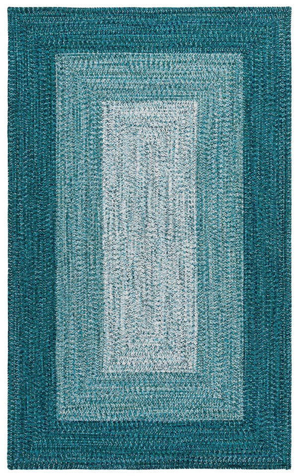 Safavieh Braided Hand‑Woven Ivory & Turquoise Runner — Low-Profile Durable Polypropylene, Washable Coastal Charm 2'-3" x 8'-0" BRA220K-28
