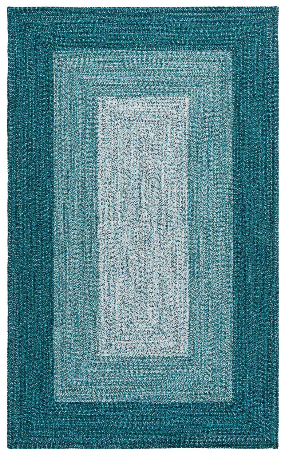 Safavieh Braided Handwoven Ivory & Turquoise Oval Area Rug — Low-Profile Polypropylene, Indoor/Outdoor Charm 6'-0" x 8'-0" BRA220K-68OV
