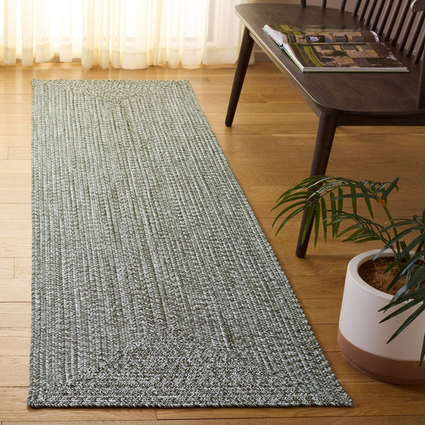 Safavieh Braided Hand Woven Runner Rug In Serene Light Green And Sage For Indoor And Outdoor Spaces Green Polypropylene Pile Bra260y-28