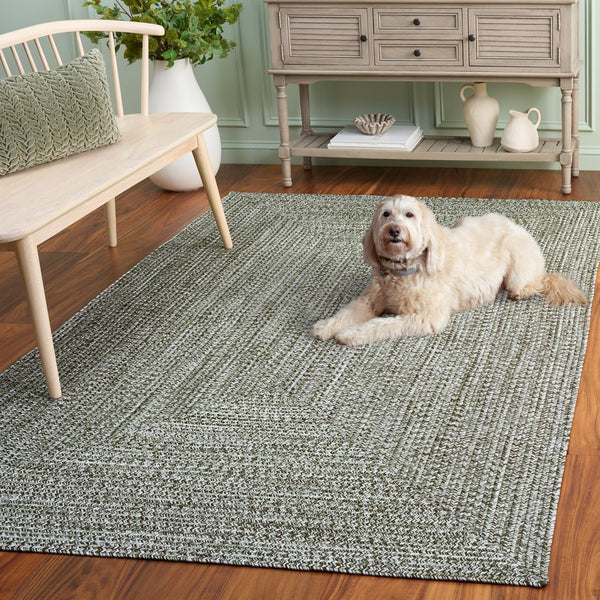Safavieh Braided Hand Woven Runner Rug In Serene Light Green And Sage For Indoor And Outdoor Spaces Green Polypropylene Pile Bra260y-5