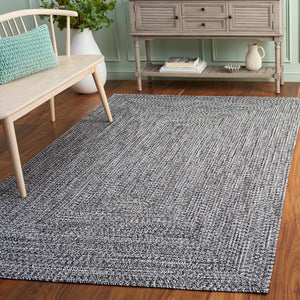Safavieh Braided Hand Woven Runner Rug In Serene Light Green And Sage For Indoor And Outdoor Spaces Black ,Ivory Polypropylene Pile Bra260z-5