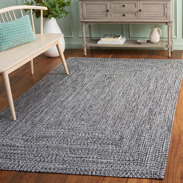 Safavieh Braided Hand Woven Runner Rug In Serene Light Green And Sage For Indoor And Outdoor Spaces Black ,Ivory Polypropylene Pile Bra260z-5