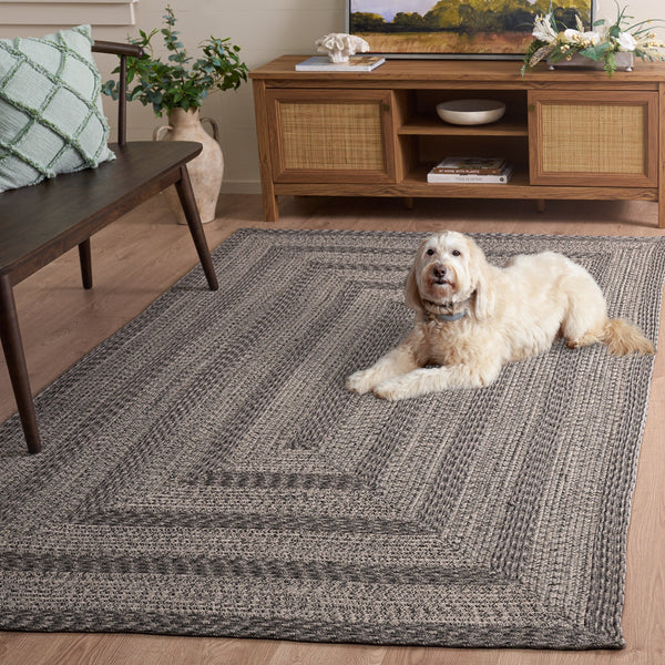 Safavieh Braided Hand-Woven Round Grey Area Rug — Durable Polypropylene, Washable Low-Profile Braided Texture 5'-0" x 5'-0" BRA265F-5R