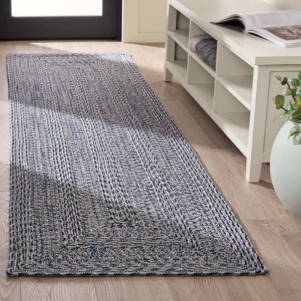 Safavieh Braided Navy And Ivory Runner Rug — Low-Profile Hand-Woven Polypropylene, Machine-Washable Durability 2'-3" x 8'-0" BRA265L-28