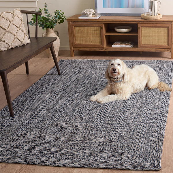 Safavieh Braided Navy And Ivory Indoor/Outdoor Area Rug — Handwoven Polypropylene, Low-Profile 1/4" Pile, Washable Elegance For High-Traffic Spaces 8'-0" x 10'-0" BRA265L-8