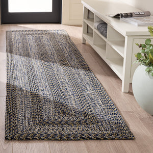 Safavieh Braided Navy And Gold Square Rug — Hand‑Woven Polypropylene, Indoor/Outdoor Durable Low‑Profile Accent 5'-0" x 5'-0" BRA265M-5SQ