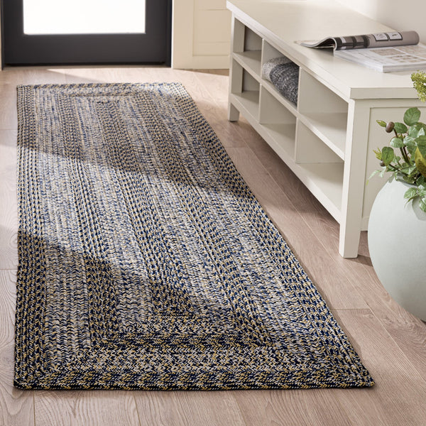 Safavieh Braided Navy And Gold Square Rug — Hand‑Woven Polypropylene, Indoor/Outdoor Durable Low‑Profile Accent 5'-0" x 5'-0" BRA265M-5SQ