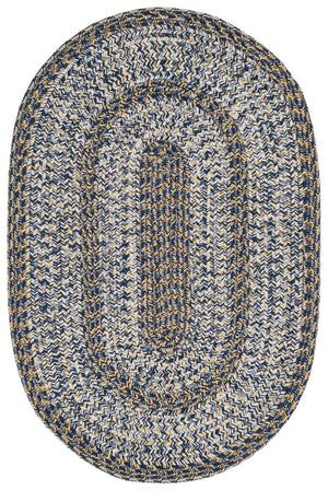Safavieh Braided Navy And Gold Washable Rug — Hand-Woven Polypropylene Low-Profile Outdoor/Indoor Accent Rug 5'-0" x 8'-0" BRA265M-5