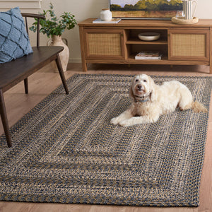 Safavieh Braided Navy And Gold Square Rug — Hand‑Woven Polypropylene, Indoor/Outdoor Durable Low‑Profile Accent 5'-0" x 5'-0" BRA265M-5SQ