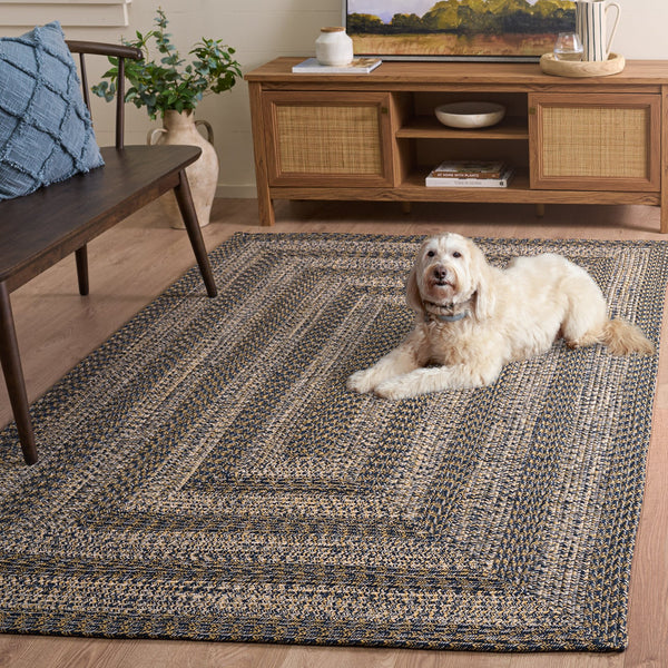 Safavieh Braided Navy And Gold Washable Rug — Hand-Woven Polypropylene Low-Profile Outdoor/Indoor Accent Rug 5'-0" x 8'-0" BRA265M-5