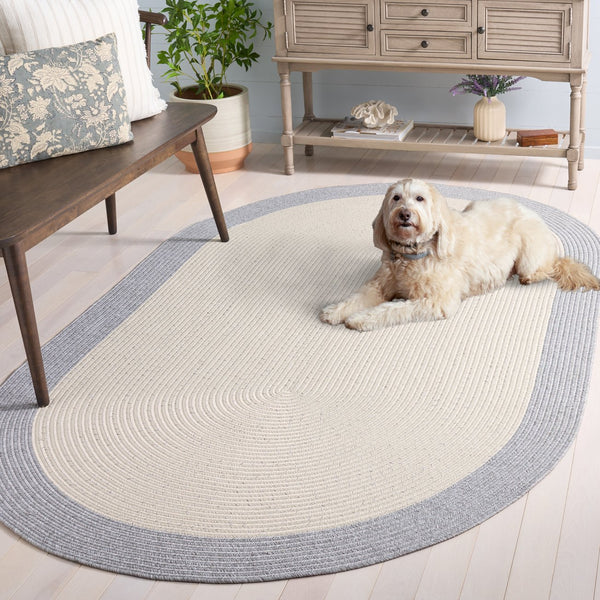 Safavieh Braided Area Rug - Elegant Ivory And Grey Runner For Indoor/Outdoor Spaces, Washable Design Ivory ,Grey Polypropylene Pile Bra281a-5ov