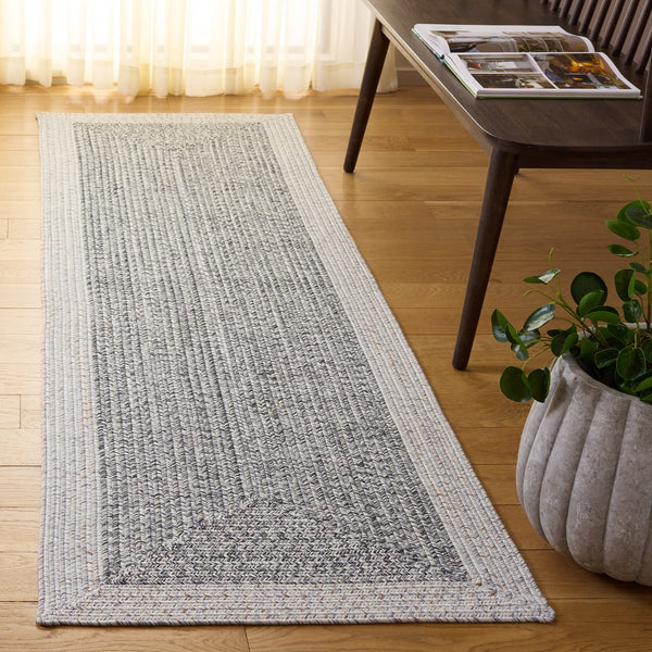 Safavieh Braided Hand‑Woven 2X4 Ivory & Grey-Black Indoor/Outdoor Accent Rug, Low-Profile Durable Polypropylene BRA281G-24HM