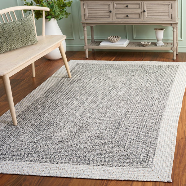 Safavieh Braided Area Rug - Elegant Ivory And Grey Runner For Indoor/Outdoor Spaces, Washable Design Ivory ,Grey Black Polypropylene Pile Bra281g-5