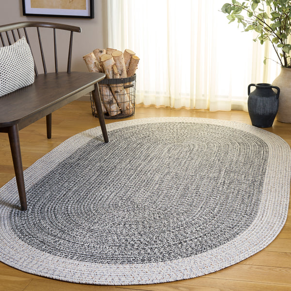 Safavieh Braided Indoor Outdoor Area Rug - Hand Woven Polypropylene, Washable, Durable & Versatile Design Ivory ,Grey Black Polypropylene Pile Bra281g-2