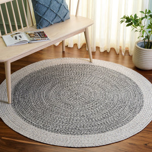 Safavieh Braided Area Rug - Elegant Ivory And Grey Runner For Indoor/Outdoor Spaces, Washable Design Ivory ,Grey Black Polypropylene Pile Bra281g-5r