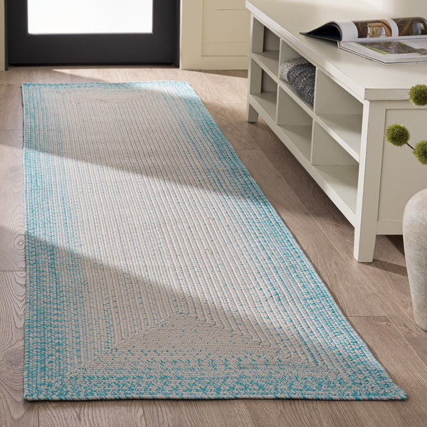 Safavieh Braided Oval Ivory And Aqua Rug — Hand-Woven Polypropylene, Coastal Texture, Stain-Resistant & Washable 5'-0" x 8'-0" BRA283J-5OV