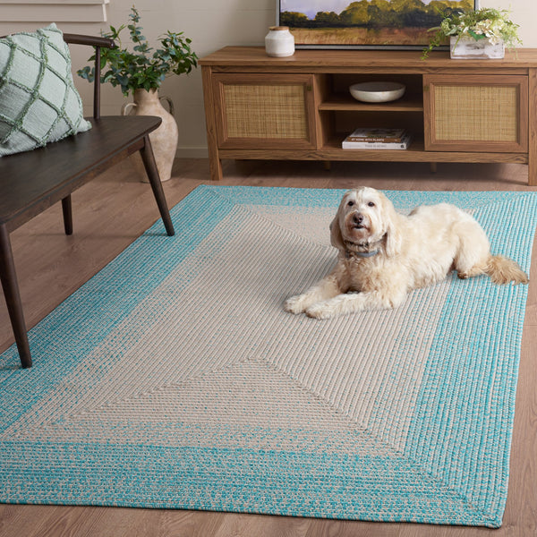 Safavieh Braided Ivory Aqua Accent Rug — Handwoven Polypropylene, Low-Profile 1/4" Pile, Indoor/Outdoor Washable 2'-0" x 4'-0" BRA283J-24HM