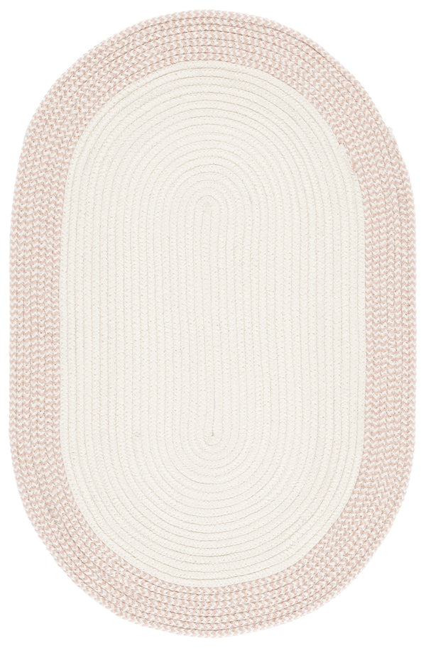 Safavieh Braided Hand-Woven Square Rug In Ivory And Peach — Low-Profile, Washable Polypropylene For Indoors Outdoors 5'-0" x 5'-0" BRA284P-5SQ