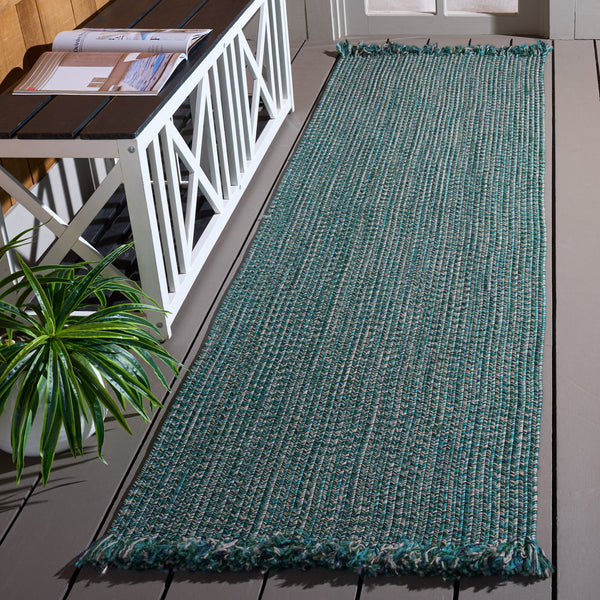 Safavieh Braided Turquoise Indoor/Outdoor Area Rug — Handwoven Polypropylene, Low-Profile Durable Coastal Style 8'-0" x 10'-0" BRA301K-8