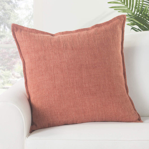 Jaipur Living Jaipur Living Blanche Heavy Linen Flange Pillow Cover for Farmhouse and Coastal Decor Red PLC102193