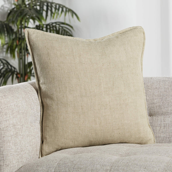 Jaipur Living Jaipur Living Linen Square Throw Pillow with Flange Border Neutral Beige Coastal Accent PLW103801
