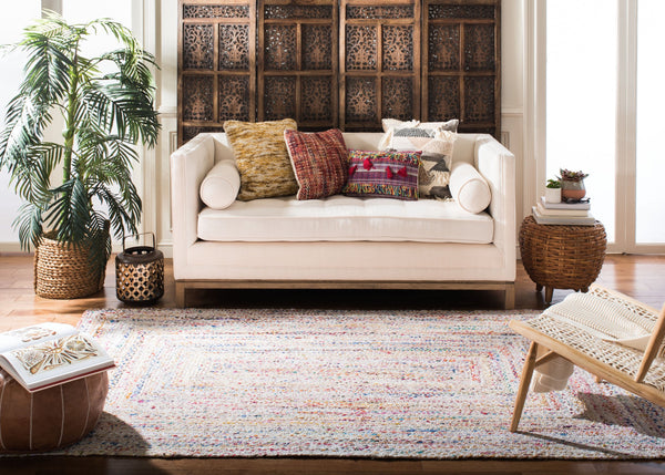 Safavieh Braided Hand Woven Cotton Area Rug - Elegant 12' X 12' Square Design To Elevate Any Living Space Ivory ,Multi Cotton Brd210b-11sq