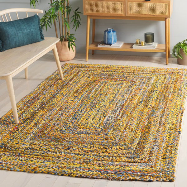 Safavieh Braided Hand Woven Cotton Area Rug - Elegant 12' X 12' Square Design To Elevate Any Living Space Yellow ,Brown Cotton Brd210d-9