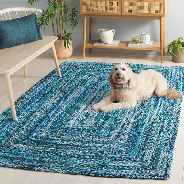 Safavieh Braided Area Rug - Hand-woven Cotton Runner With Bohemian Charm, Perfect For Hallways And Entryways Teal ,Blue Cotton Brd210j-5