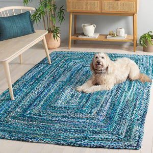 Safavieh Braided Hand Woven Cotton Area Rug - Elegant 12' X 12' Square Design To Elevate Any Living Space Teal ,Blue Cotton Brd210j-6r