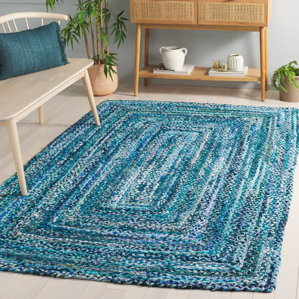 Safavieh Braided Hand Woven Cotton Area Rug - Elegant 12' X 12' Square Design To Elevate Any Living Space Teal ,Blue Cotton Brd210j-6r