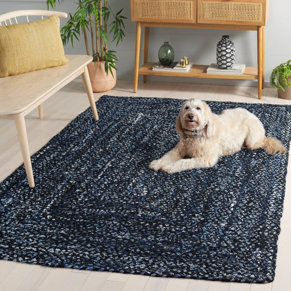 Safavieh Braided Area Rug - Hand-woven Cotton Runner With Bohemian Charm, Perfect For Hallways And Entryways Black ,Blue Cotton Brd210m-5